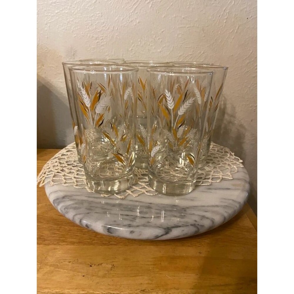 Vintage Mid-Century Libbey "Wheat Spray" 12oz Glasses - Plain Edge